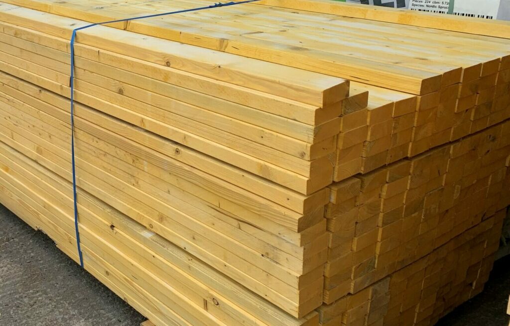 Stack of timber for use in self build timber frame house project