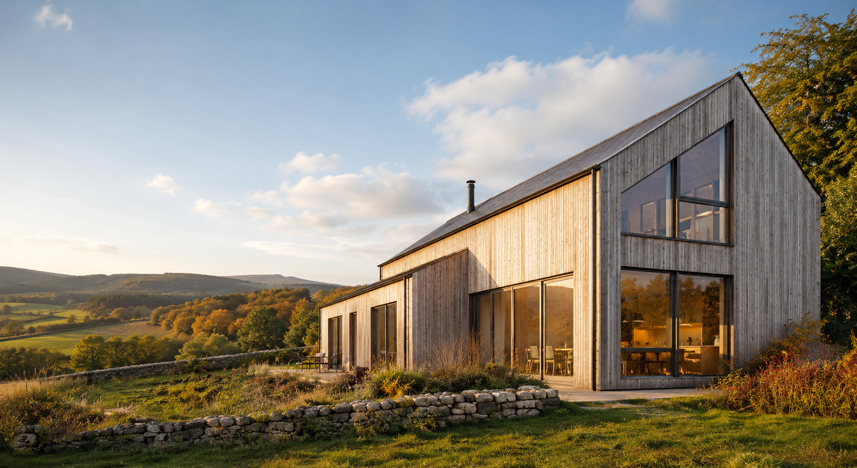 Completed timber frame self-build home in a rural UK setting